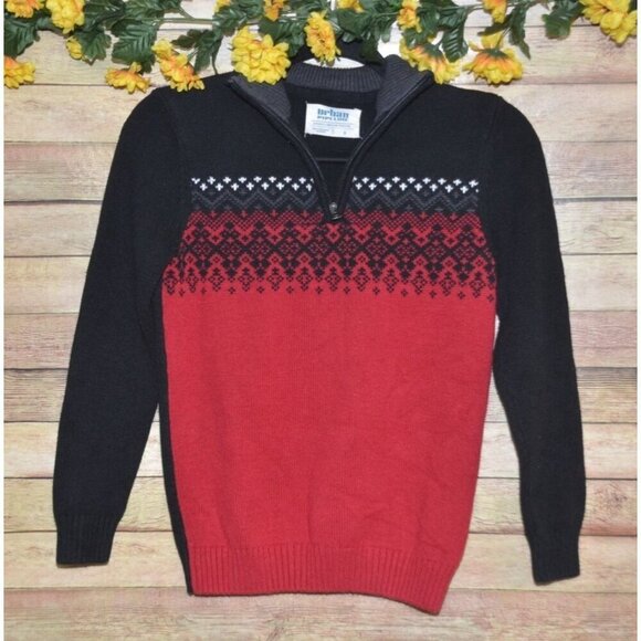 Urban Pipeline Boys Red Black Pullover Argyle Sweater Size S 1/4 Zip Up Comfy - Picture 4 of 8